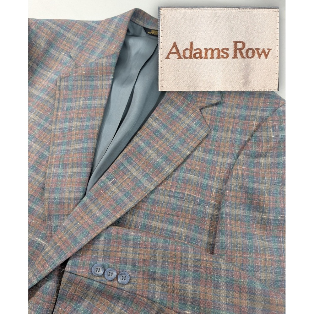 Adams Row Vintage Linen Pastel Blazer Sport Coat Suit Jacket Glenn Check 44L 46"